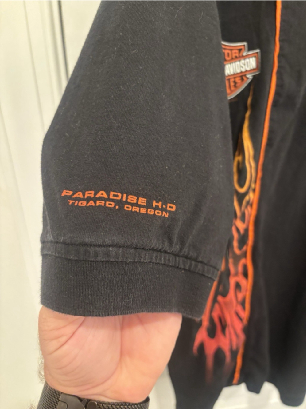 Vintage Harley Davidson Flames Polo Shirt Black Graphic Embroidered Mens - Picture 5 of 8